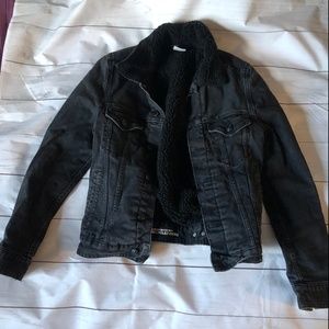 Black Jean Jacket with Sherpa Lining Size S H&M